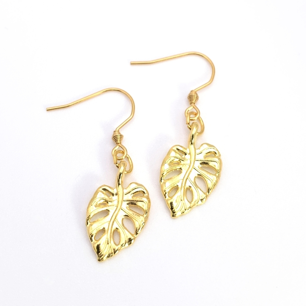 Golden Leaf Charm Hook Earrings